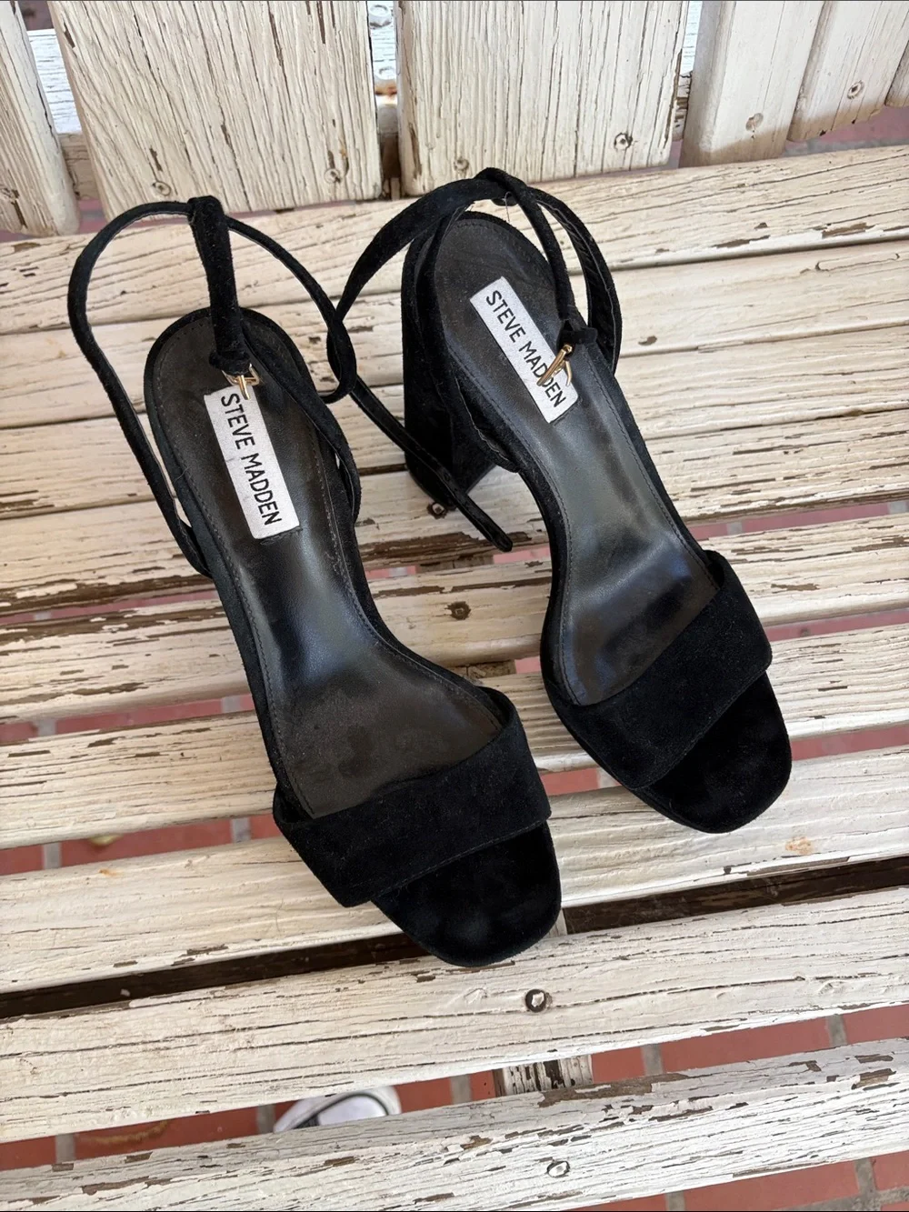 Steve Madden Black Suede Open-Toe Ankle-Strap Heels